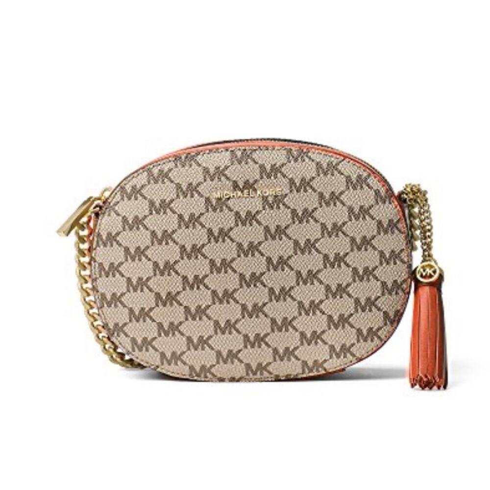 New Michael Kors STUDIO Ginny Medium Messenger Bag purse $228 Natural Orange